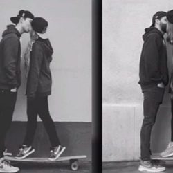 Yoli y Jonathan ('GH15') imitando una beso entre skaters