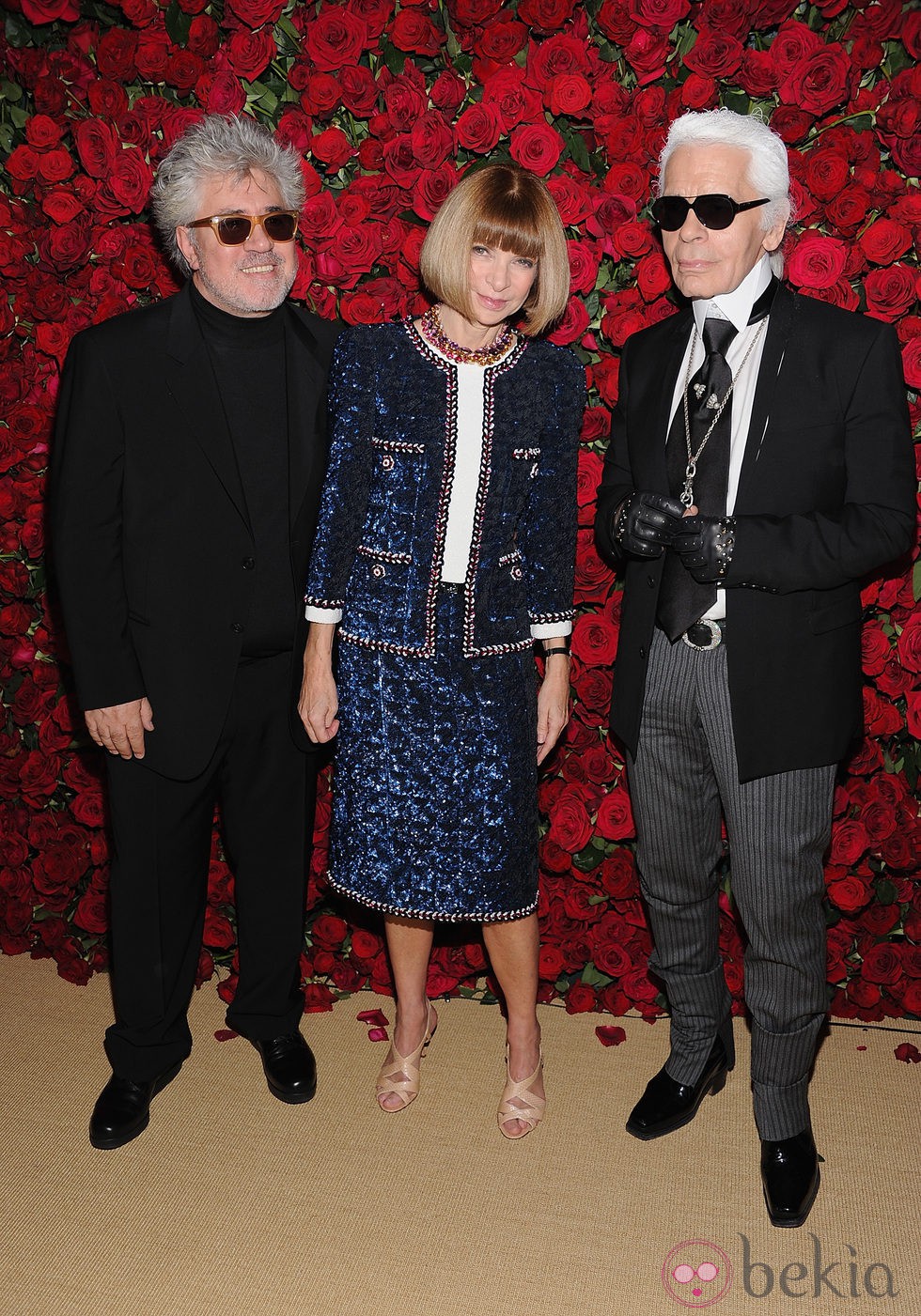 Pedro Almodóvar, Anna Wintour y Karl Lagerfeld en el homenaje a Pedro Almodóvar en el MoMA