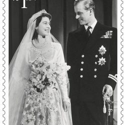 Sello conmemorativo de la boda de la Reina Isabel y el Duque de Edimburgo por su 70 aniversario