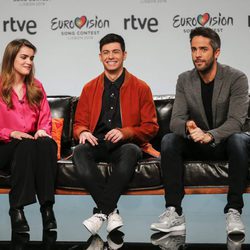Alfred, Amaia y Roberto Leal en la primera rueda de prensa de Eurovisión 2018