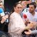 Isabel Pantoja, rodeada de medios a su llegada al restaurante en el bautizo de su nieta Carlota