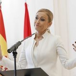 Cristina Cifuentes anunciando su dimisión a la Presidencia de la Comunidad de Madrid