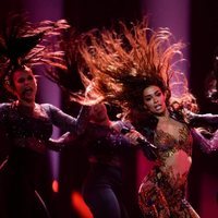 Eleni Foureira, presentando su canción 'Fuego' en el Festival de Eurovisión 2018