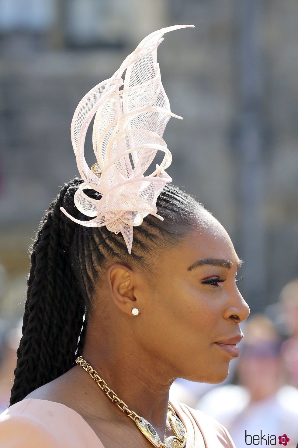 Detalle del llamativo tocado de Serena Williams en la boda del Príncipe Harry y Meghan Markle