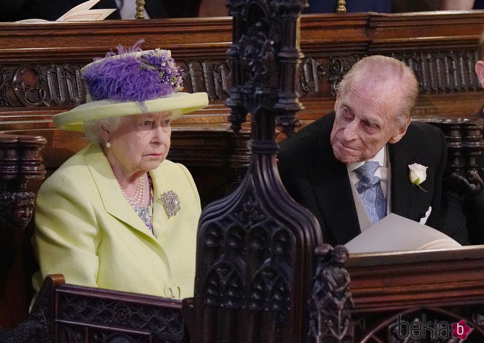 La Reina Isabel II y el Duque de Edimburgo durante la boda del Príncipe Harry y Meghan Markle
