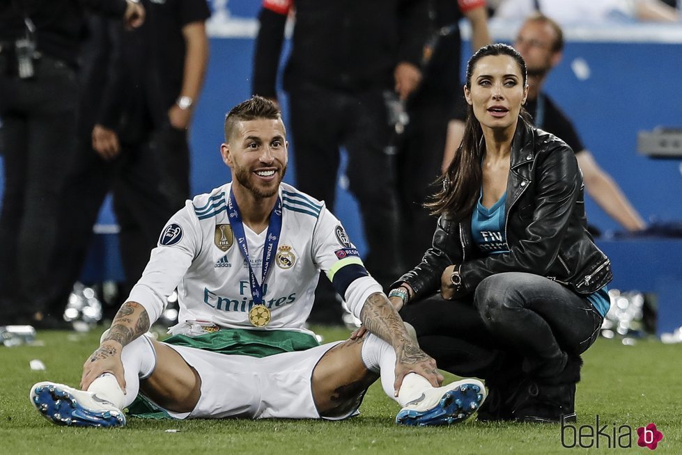 Sergio Ramos y Pilar Rubio celebrando la victoria del Real Madrid en la Champions 2018
