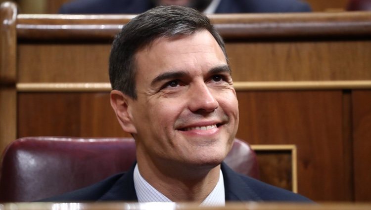 Pedro Sánchez sonríe ante el triunfo de la moción de censura contra Mariano Rajoy