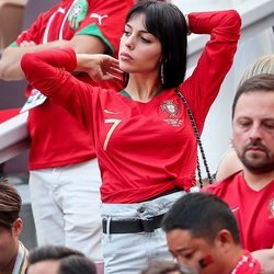 Georgina Rodríguez durante uno de los partidos del Mundial de Rusia 2018 apoyando a Cristiano Ronaldo
