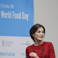La Reina Letizia dando un discurso en el Día Mundial de la Alimentación