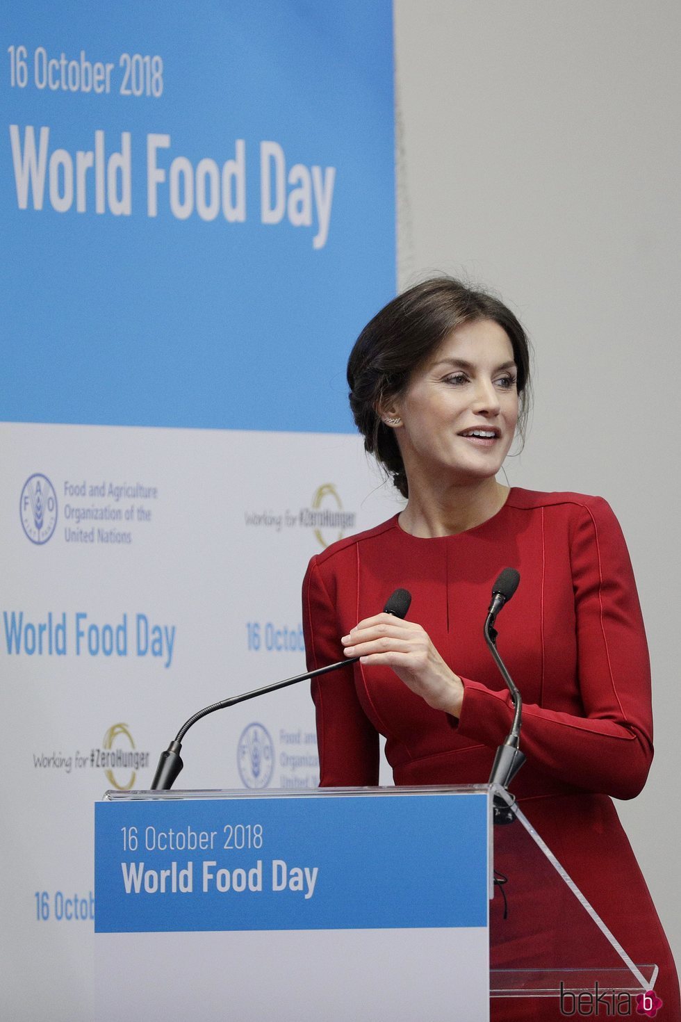 La Reina Letizia dando un discurso en el Día Mundial de la Alimentación