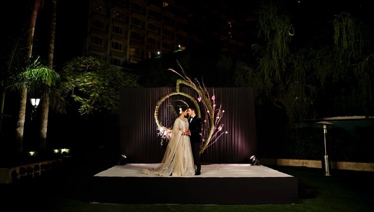 Nick Jonas y Priyanka Chopra en su recepción de boda en Nueva Delhi
