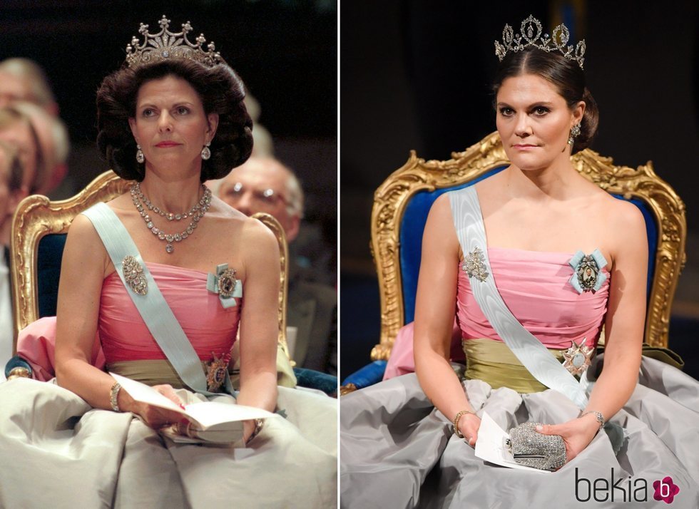 La Reina Silvia y la Princesa Victoria luciendo el mismo vestido en los Premios Nobel