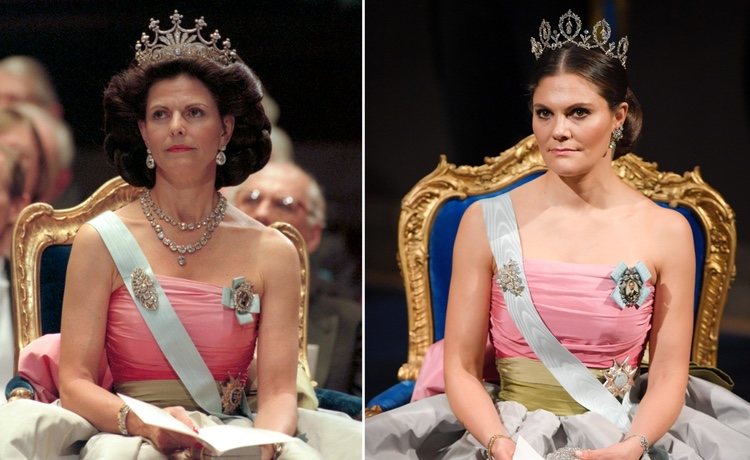 La Reina Silvia y la Princesa Victoria luciendo el mismo vestido en los Premios Nobel