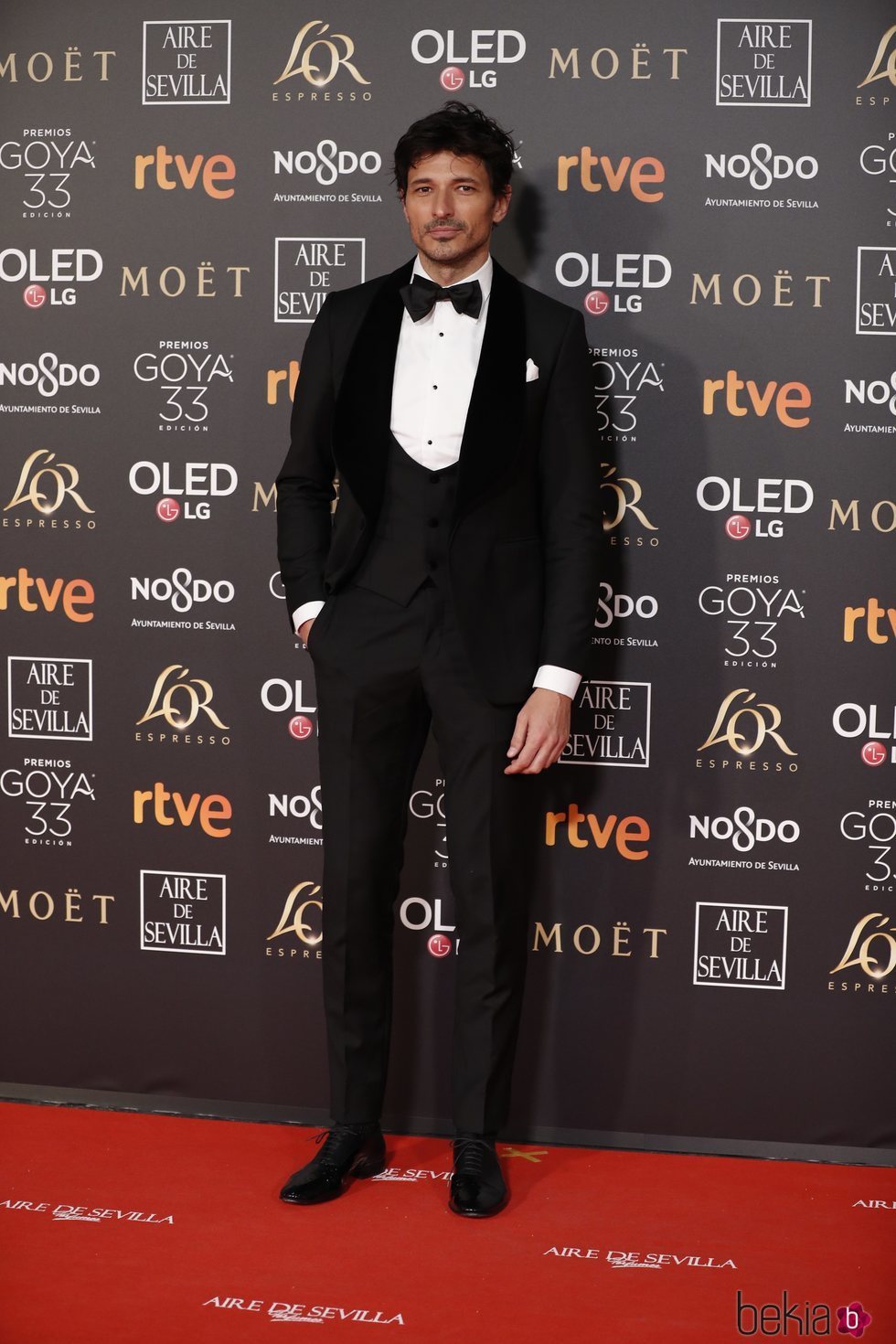 Andrés Velencoso en la alfombra roja de los Premios Goya 2019