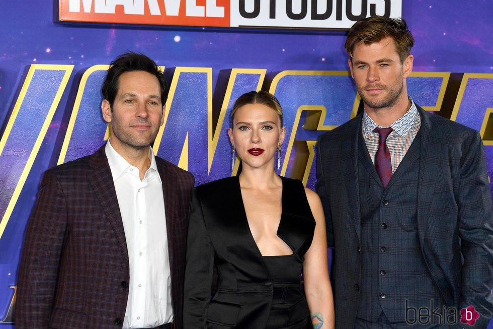 Paul Rudd, Scarlett Johansson y Chris Hemsworth en la premiere de 'Los Vengadores: Endgame'