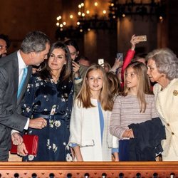 Los Reyes Felipe y Letizia, la Princesa Leonor, la Infanta Sofía y la Reina Sofía en la Misa de Pascua 2019