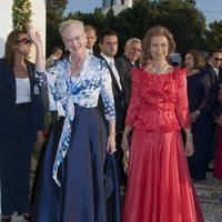 La Reina Margarita de Dinamarca y la Reina Sofía en la boda de Nicolás de Grecia y Tatiana Blatnik