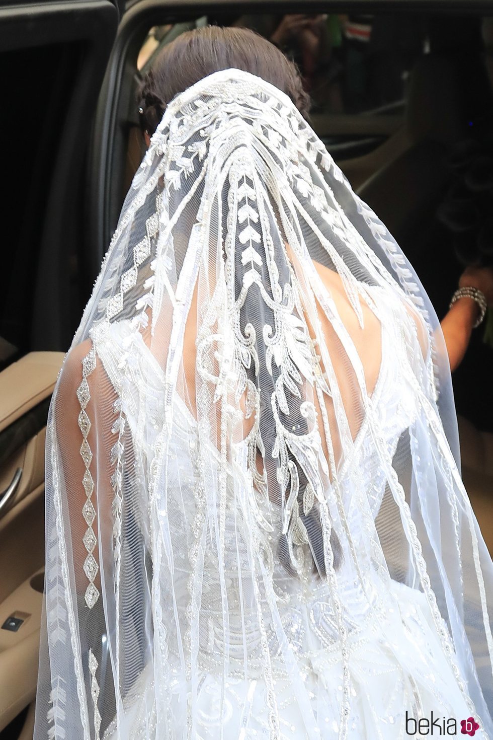 Velo del vestido de novia de Pilar Rubio en su boda con Sergio Ramos