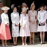 Sophie Rhys-Jones, la Reina Letizia, Camilla Parker, Máxima de Holanda y Kate Middleton en la procesión de la Orden de la Jarretera 2019