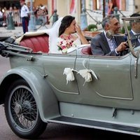 Marie Chevallier llegando a su boda con Louis Ducruet