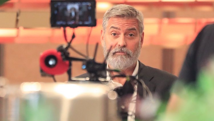 George Clooney grabando un anuncio en Madrid