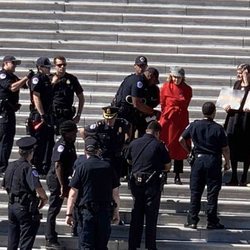 Jane Fonda siendo detenida por manifestarse contra el cambio climático