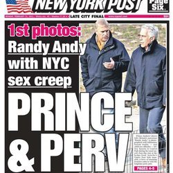 Portada del New York Post con el Príncipe Andrés y Jeffrey Epstein