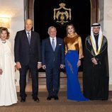 Harald y Sonia de Noruega, Abdalá y Rania de Jordania y Hussein de Jordania en la cena de gala por la Visita de Estado de los Reyes de Noruega a Jordania