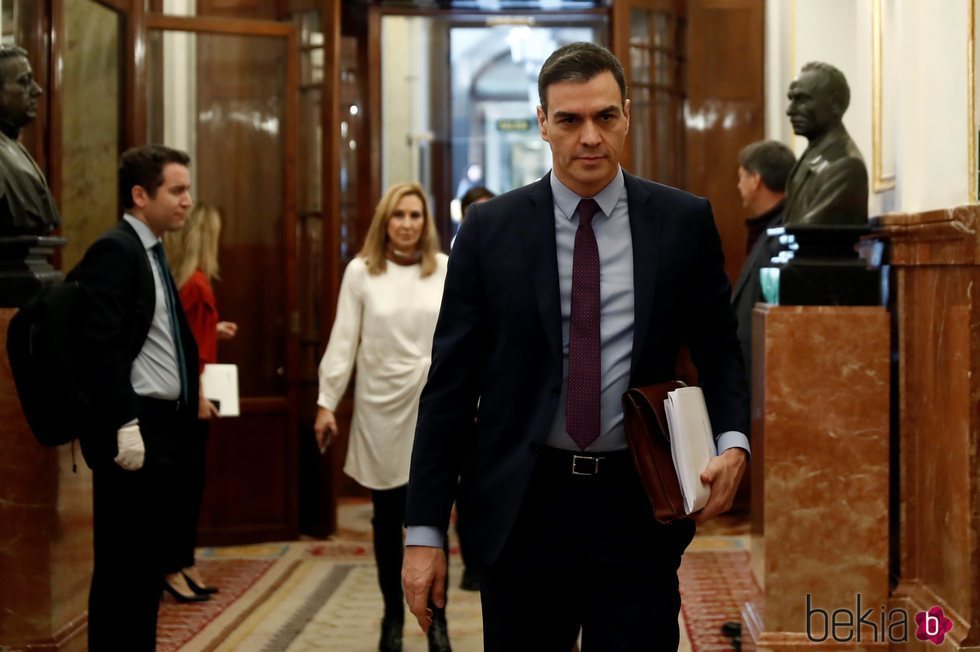 Pedro Sánchez llegando al Congreso de los Diputados tras decretar el estado de alarma
