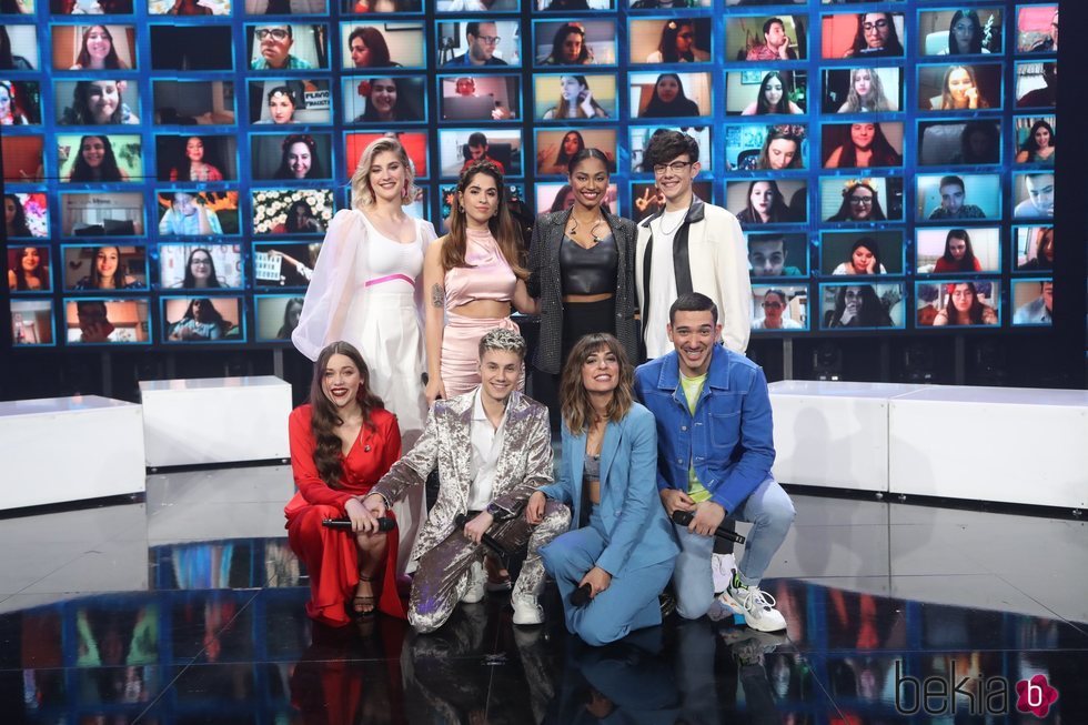 Samantha, Anaju, Nia, Flavio, Eva, Hugo, Maialen y Bruno en la gala 11 de 'OT 2020'