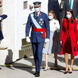 Los Reyes Felipe y Letizia, la Princesa Leonor y la Infanta Sofía a su llegada a los actos del Día de la Hispanidad 2020