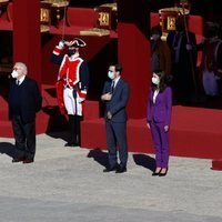 Manuel Castells, Alberto Garzón, Irene Montero, Salvador Illa y José Manuel Rodríguez Uribes en el Día de la Hispanidad 2020