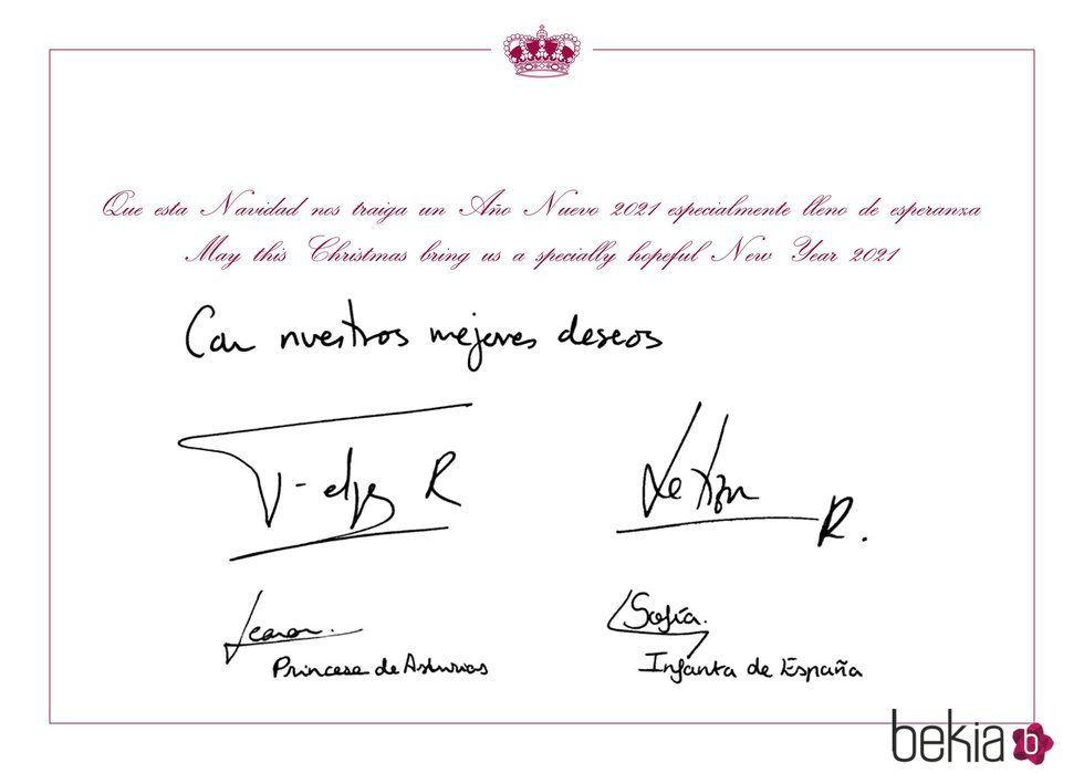 Felicitación navideña 2020 de los Reyes Felipe y Letizia, la Princesa Leonor y la Infanta Sofía