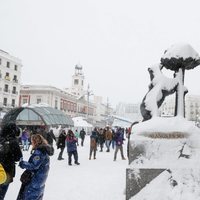 El Oso y el Madroño cubierto de nieve tras la gran nevada de Madrid 2021 provocada por Filomena