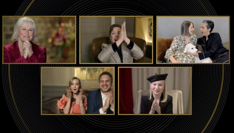 Glenn Close, Olivia Colman, Jodie Foster y Alexandra Hedison, Amanda Seyfried y Thomas Sadoski y Helena Zengel en los Globos de Oro 2021