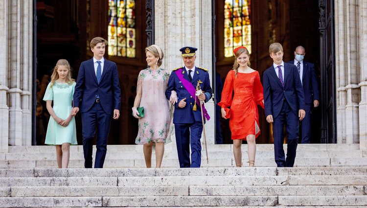 Los Reyes Felipe y Matilde de Bélgica y sus hijos Isabel, Gabriel, Emmanuel y Leonor de Bélgica en el Día Nacional de Bélgica 2021
