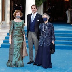 La Reina Sofía, Pablo de Grecia e Irene de Grecia en la boda de Felipe de Grecia y Nina Flohr