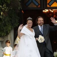 Nina Flohr y su padre Thomas Flohr a su llegada a su boda con Felipe de Grecia