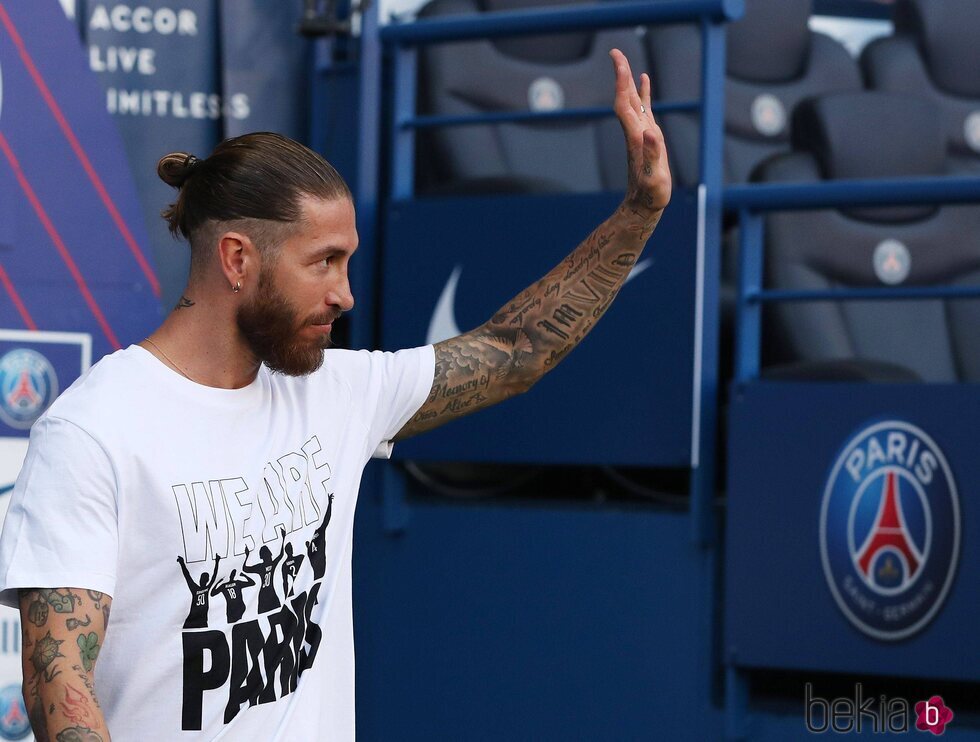 Sergio Ramos en su presentación en el PSG
