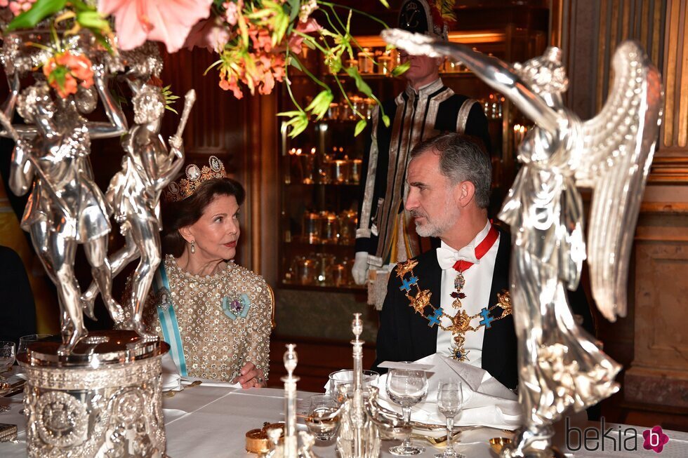Silvia de Suecia y el Rey Felipe en la cena de gala por la Visita de Estado de los Reyes de España a Suecia