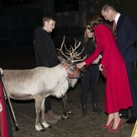 El Príncipe Guillermo y Kate Middleton con un reno en el concierto de villancicos Together At Christmas