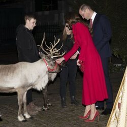 El Príncipe Guillermo y Kate Middleton con un reno en el concierto de villancicos Together At Christmas
