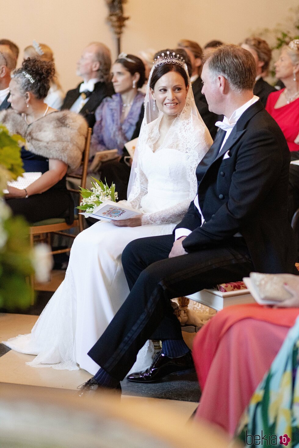 Gustav zu Sayn-Wittgenstein-Berleburg y Carina Axelsson en la celebración de su boda