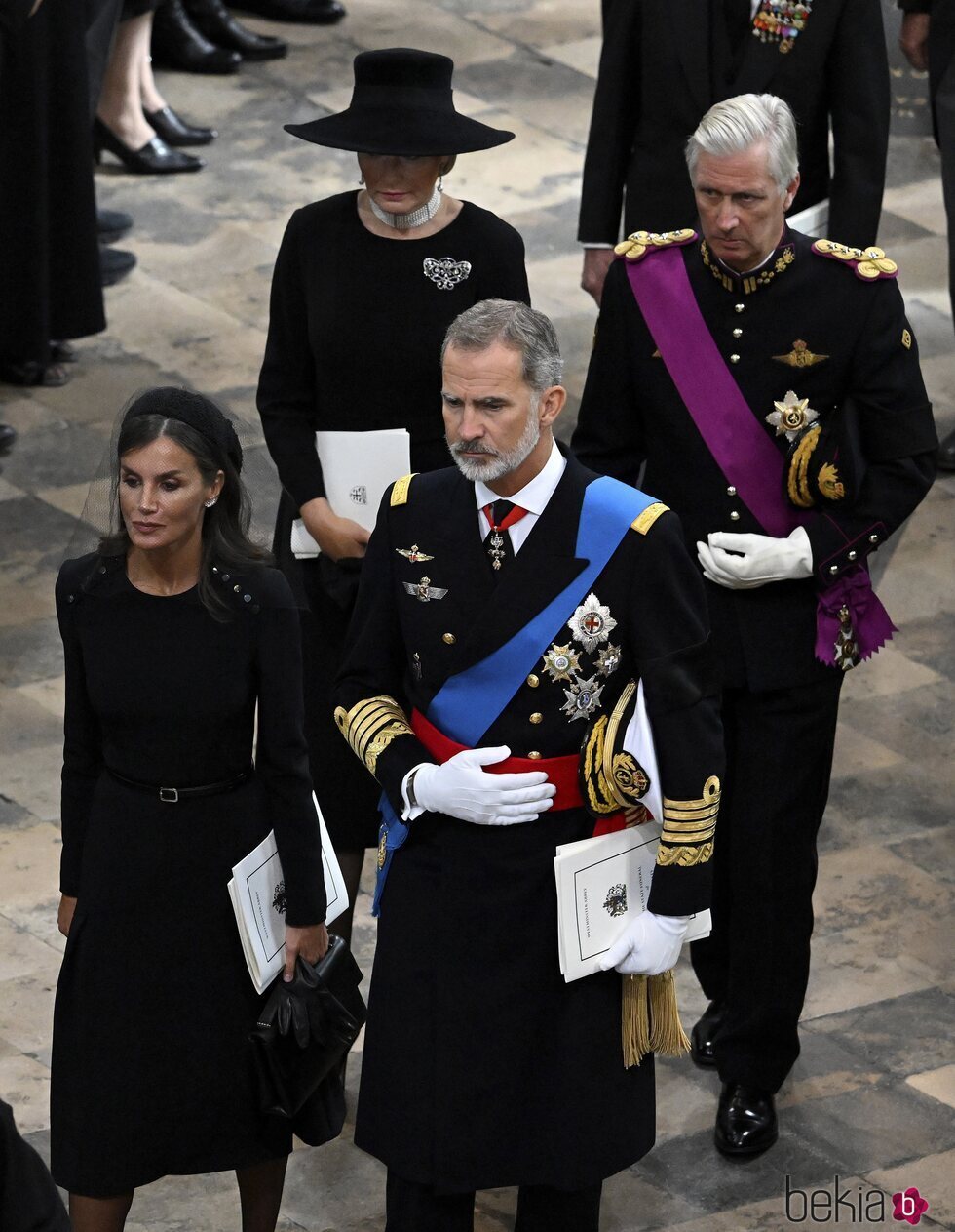El Rey Felipe y la Reina Letizia, el Rey Felipe y la Reina Matilde de Bélgica en el funeral de la Reina Isabel II