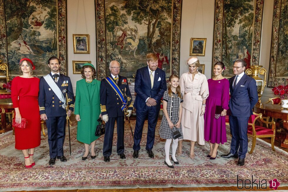 La Familia Real Sueca con Guillermo Alejandro y Máxima de Holanda en la recepción a los Reyes de Holanda en el Palacio Real de Estocolmo