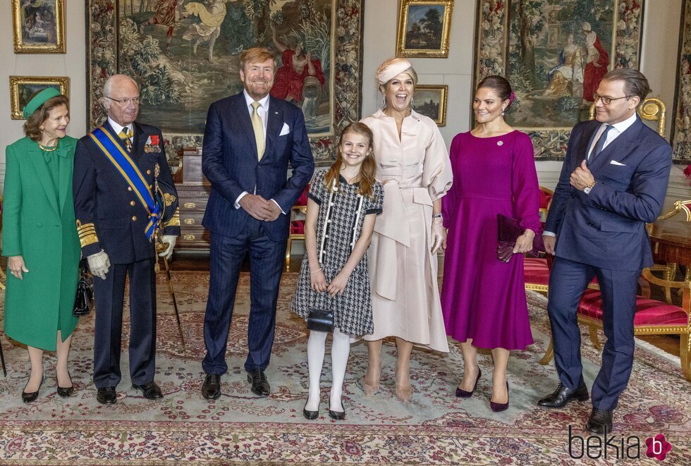 Carlos Gustavo y Silvia de Suecia, Victoria y Daniel de Suecia, Estelle de Suecia y Guillermo Alejandro y Máxima de Holanda en el Palacio Real de Estocolmo