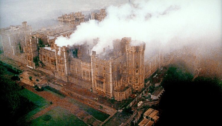 El Castillo de Windsor tras el incendio que sufrió en 1992