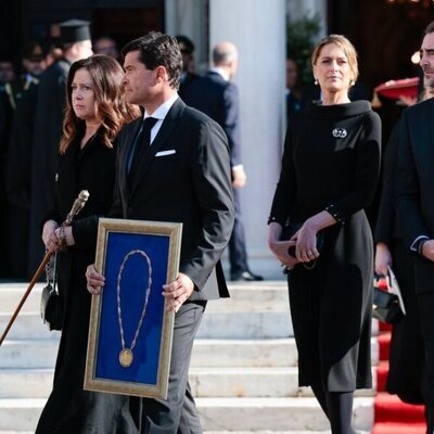 Alexia de Grecia y Carlos Morales y Nicolás y Tatiana de Grecia en el funeral de Constantino de Grecia