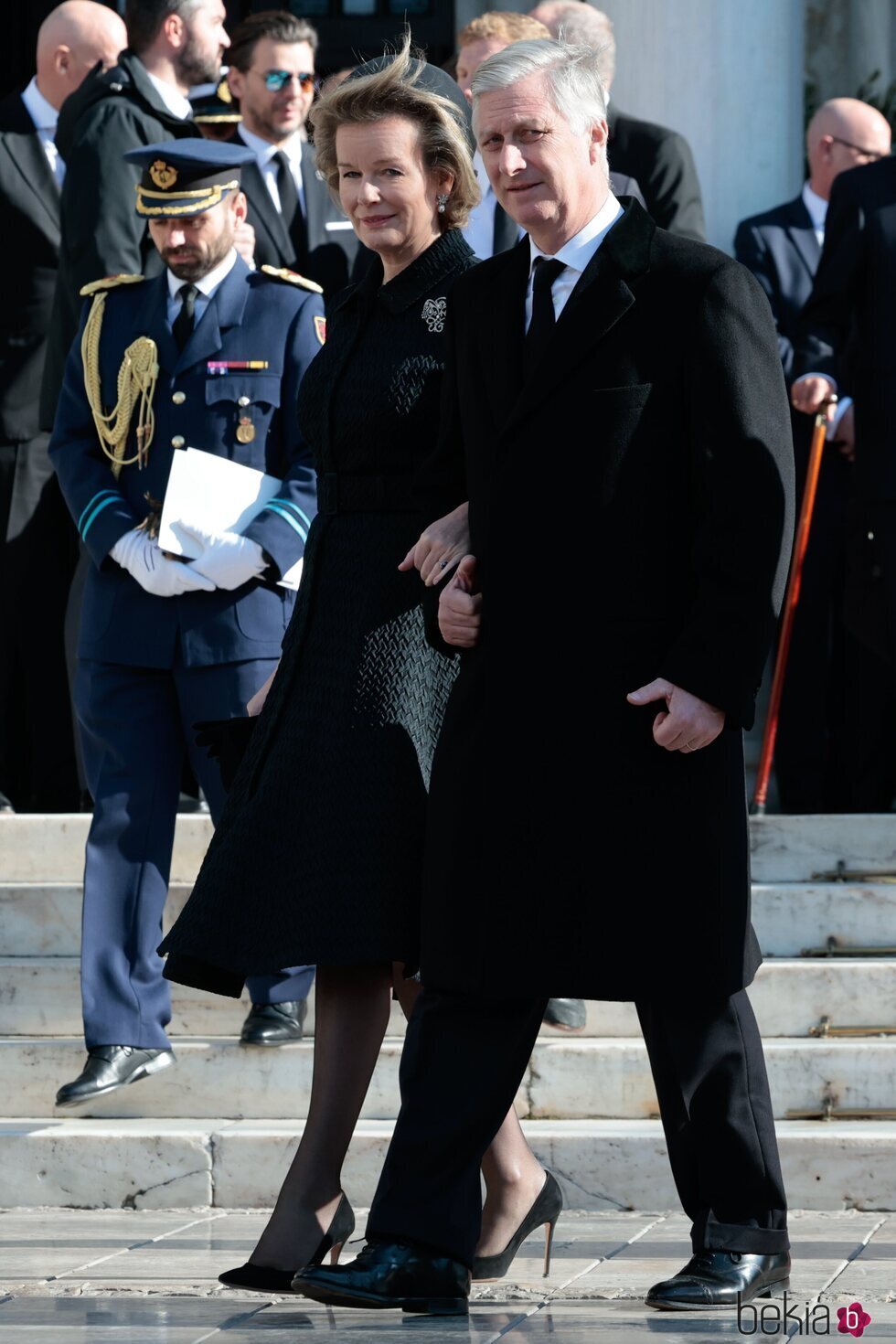 Felipe y Matilde de Bélgica a la salida del funeral de Constantino de Grecia