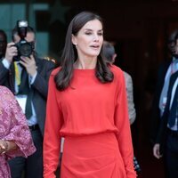 La Reina Letizia con un vestido rojo de Massimo Dutti en la Asamblea Nacional de Angola